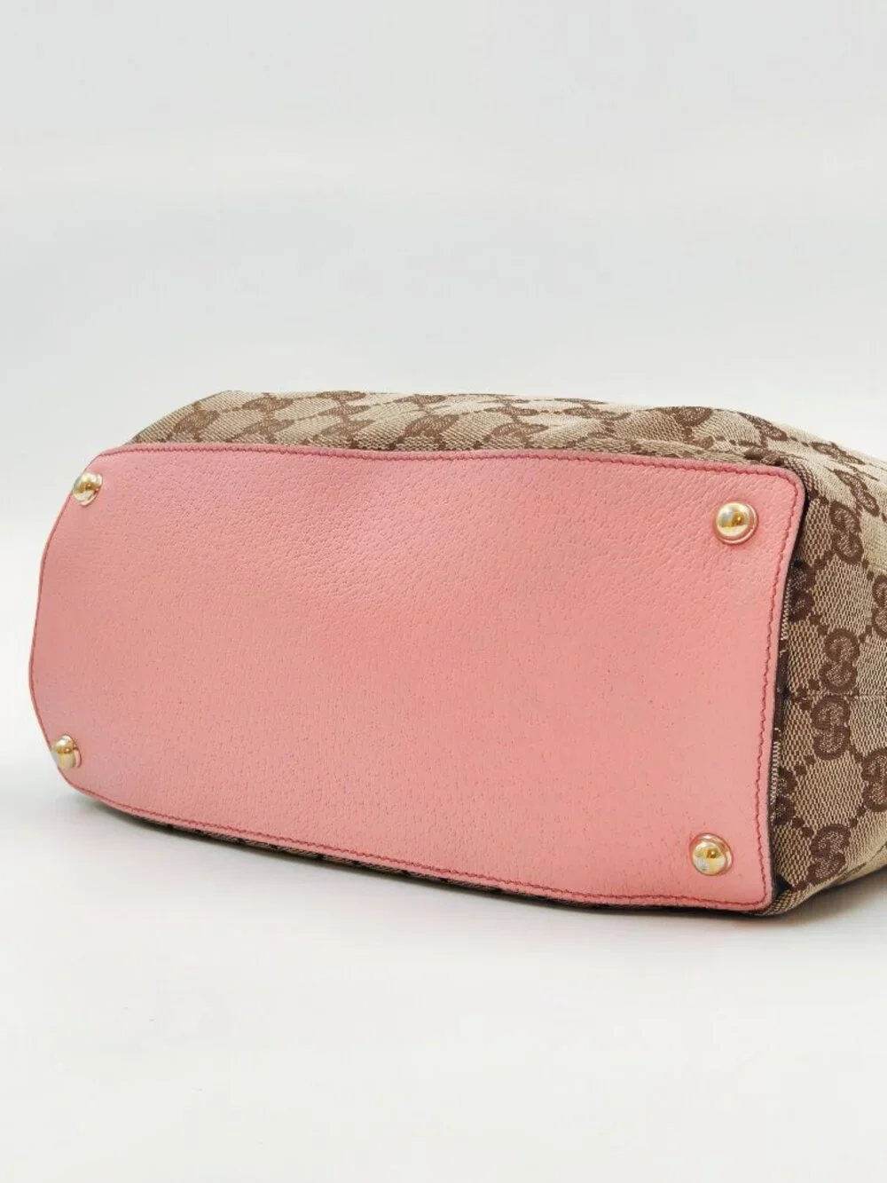 Gucci GG Canvas Pink Leather Tote Bag Gold Hardware Shoulder Bag Made in Italy